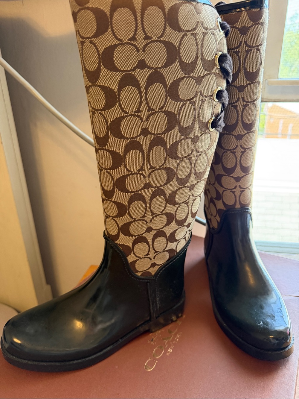 Coach Tristee rain boot Chestnut & Khaki Signature Lace-Up Rain Boots - Picture 3 of 8